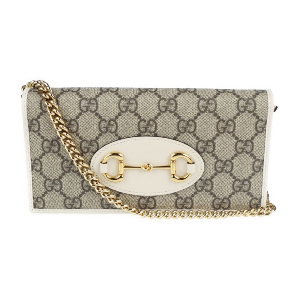 Horsebit GG Supreme Chain Wallet Long Wallet Beige White Bifold Chain Strap